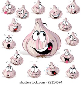 Garlic Cartoon Head With Many Expressions