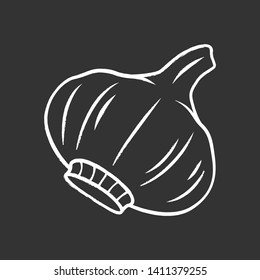 Garlic chalk icon. Agriculture plant. Vegetable farm. Greenery. Herbal medicine. Vitamin. Organic food. Vegetarian and vegan nutrition. Salad ingredient. Isolated vector chalkboard illustration