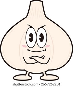 Garlic character with arms folded