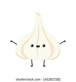 Garlic character design. Garlic logo design. Garlic  on white background. free space for text.