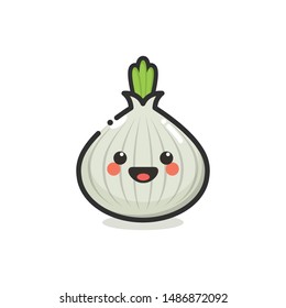 Garlic Character Mascot .Fruit & Vegetables Cute Simple icon logo Design Vector