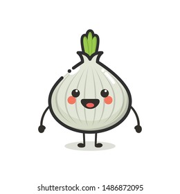 Garlic Character Mascot .Fruit & Vegetables Cute Simple icon logo Design Vector