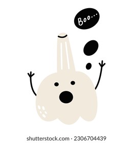 Garlic character scares and say boo. Cartoon character illustration icon. Flat vector illustration isolated on white background.
