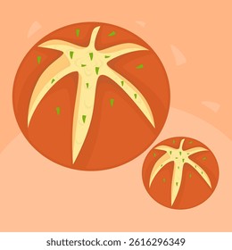 garlic cheese bread with parsley topping, cheese bread illustration for bakery menu, packaging and food poster design