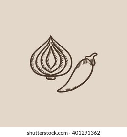 Icono de dibujo de ajo y chile.