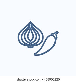 Garlic and chilli vector sketch icon isolated on background. Hand drawn Garlic and chilli icon. Garlic and chilli sketch icon for infographic, website or app.