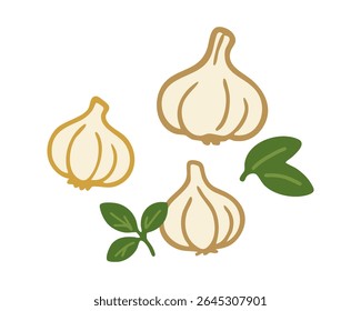 Alho cravo com ervas frescas para uma ilustração saborosa italiana Food Theme Vetor