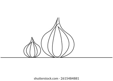Garlic continuous one line drawing and minimalist style isolate outline vector icon