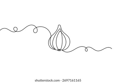Garlic continuous one line drawing and minimalist style isolate outline vector illustration
