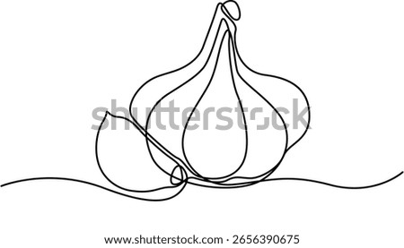 Garlic continuous one line drawing and minimalist style isolate outline vector icon. Single Line Garlic Bulb and Cloves Minimalist Line Art Design. Continuous one line drawing a bunch of garlic.