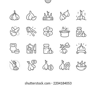 Garlic. Cooking ingredient. Nature vegetable organic food nutrition. Food shop, supermarket. Menu for cafe. Pixel Perfect Vector Thin Line Icons. Simple Minimal Pictogram