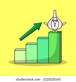 Garlic cute businessman mascot character with a deflation chart cartoon style design