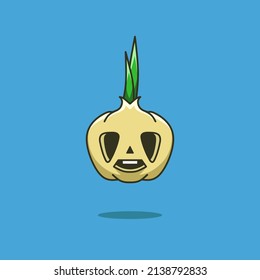 Garlic cute character emotion emoticon logo design vector. Colorful sticker art with soft background. Abstract graphic illustration.