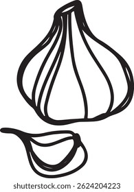 Desenho de alho, gravura, tinta, arte em linha, vetor
