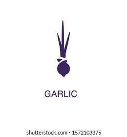 Garlic element in flat simple style on white background. Garlic icon, with text name concept template