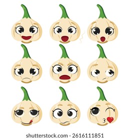 Garlic emotion character icon set