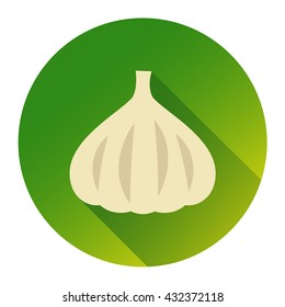 garlic flat design icon isolated on a circle with shadow
