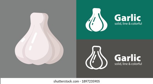 Icono plano de ajo, con icono de línea simple de ajo