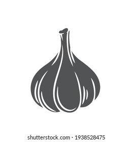 Garlic glyph icon, vector cut monochrome badge. Vegetable in retro style, vector illustration of farm product for design advertising products shop or market.