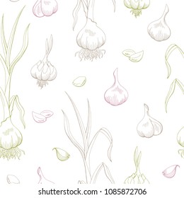Garlic graphic color seamless pattern background sketch illustration vector