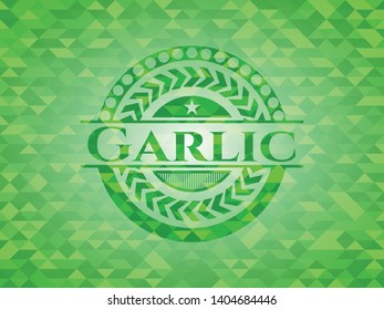 Garlic green emblem. Mosaic background. Vector Illustration. Detailed.