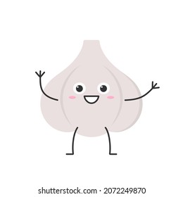 Garlic hand greeting character cartoon emotions joy happy smiling face icon beautiful vector illustration.