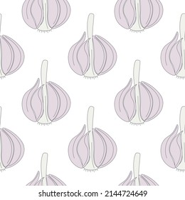 Garlic heads seamless pattern. Symmetrical background with garlic spice vector illustration. Cooking and kitchen template