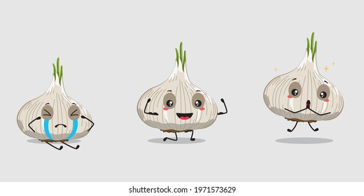 Garlic healthy vegetable illustration character icon animation cartoon mascot expression 