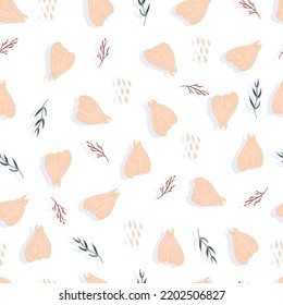 garlic with herbs vegetable vector seamless pattern