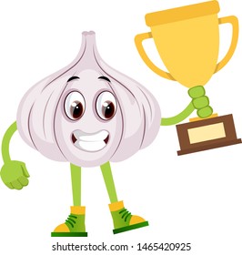 Trofeo de sujetador de ajo, ilustración, vector sobre fondo blanco.