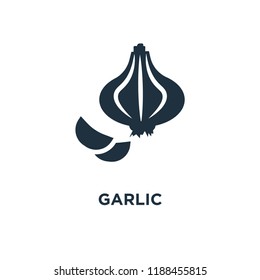 Garlic icon. Black filled vector illustration. Garlic symbol on white background. Can be used in web and mobile.