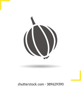 Garlic icon. Drop shadow silhouette symbol. Seasonal agricultural spicy vegetable. Spicy cooking ingredient. Garlic logo concept. Vector isolated illustration