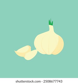 Ícone de alho em estilo plano. Ilustração do vetor de alho no fundo isolado verde.
