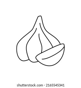 Knoblauch-Symbol im Linienstil, einzeln auf weißem Hintergrund