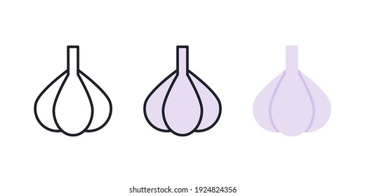 Garlic icon. Linear color icon, contour, shape, outline isolated on white. Thin line. Modern design. Vector set. Illustrations of vegetables.