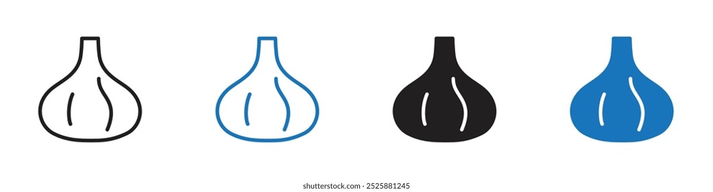 Garlic icon linear graphics set vector in black