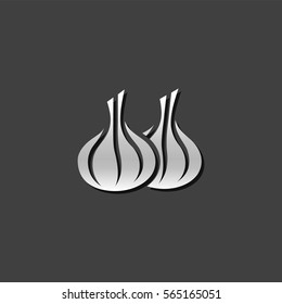 Garlic icon in metallic grey color style. Food cooking ingredient