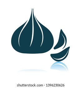Garlic Icon On Gray Background. Shadow Reflection Design. Vector Illustration.