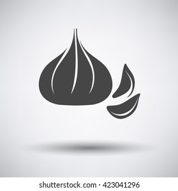 Garlic  icon on gray background with round shadow. Vector illustration.