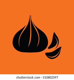 Garlic  icon. Orange background with black. Vector illustration.