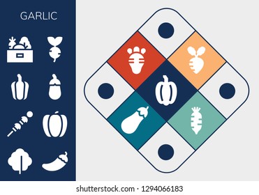  garlic icon set. 13 filled garlic icons. Simple modern icons about  - Pepper, Lettuce, Vegetables, Aubergine, Turnip, Radish, Eggplant