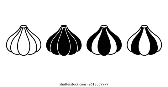 Knoblauch Symbol Set Schwarz Weiß gestreifte Illustrationen Vektordesign