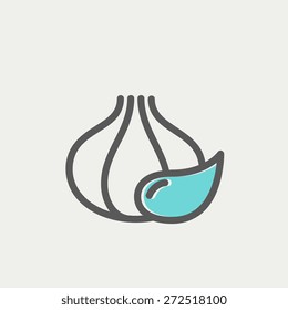 Garlic icon thin line for web and mobile, modern minimalistic flat design. Vector icon with dark grey outline and offset colour on light grey background.