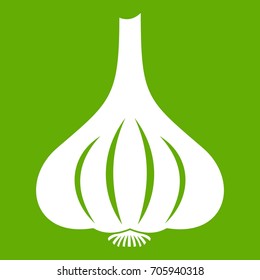 Garlic icon white isolated on green background. Vector illustration