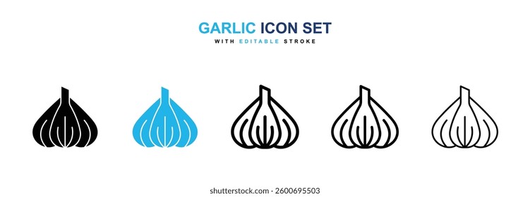 Garlic icons graphics set in black and blue colors