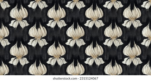  El garlic ikat tribal boho ata los colores de la mueca flor papel de pared sin costura. Motif étnica hecha a mano bello arte Ikat. Arte de fondo étnico abstracto floral rosa. 