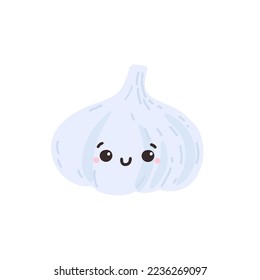 Garlic. Kawaii character. Vegetable cartoon vector flat illustration.