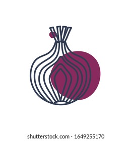 garlic line color style icon design, Vegetable organic food healthy fresh natural and market theme Vector illustration