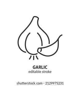 Garlic Line Icon. Garlic Clove Vector Symbol. Editable Stroke.