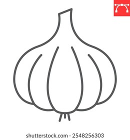 Ícono de línea de ajo, fresco y vegetal, ícono de Vector de ajo, Vector gráfico, signo de contorno de trazo editable, eps 10.